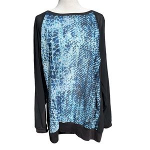 DKNY Jeans Top Blouse Blue Black Sleeve Two-Toned Long-Sleeve Medium EUC